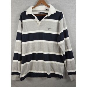 BARBOUR Mens XL Rugby Polo Shirt Navy Gray Stripe Preppy Academia College Y2K